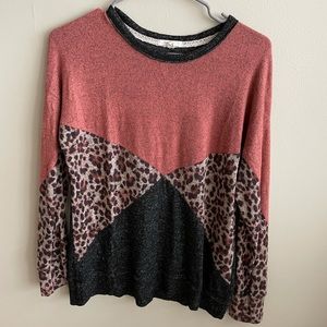 Leopard color block warm top